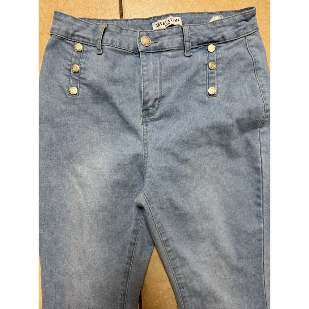 Revelation Denim High Rise Bootcut Flare Jeans Size 10 Light Wash Sailor Buttons - Picture 4 of 6